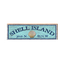 Shell Island Shell Blue Latitude Longitude | Real Wood Wall Art Print