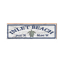 Inlet Beach Sea Turtle White Latitude Longitude | Real Wood Wall Art Print