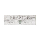Seaside Sea Turtle White Distressed Latitude Longitude | Real Wood Wall Art Print