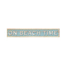 On Beach Time White Coastal Blue Sign | Real Wood Wall Art Print