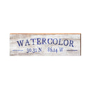 Watercolor Navy Coastal White Latitude Longitude | Real Wood Wall Art Print