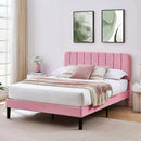 Full size Pink Upholstered Platform Bed Frame with Headboard