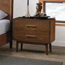 Tromso Mid-Century Modern 23" Walnut Nightstand with 2-Drawer and Round Tapered Legs