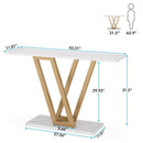 Modern Industrial Console Table with Faux White Marble Top and Gold Frame
