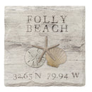 Folly Beach Triple Shells Latitude Longitude | Drink Coaster Set