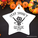 Cool Skeleton Stay Spooky Personalized Ornament, Surfer Halloween Themed Custom Gift