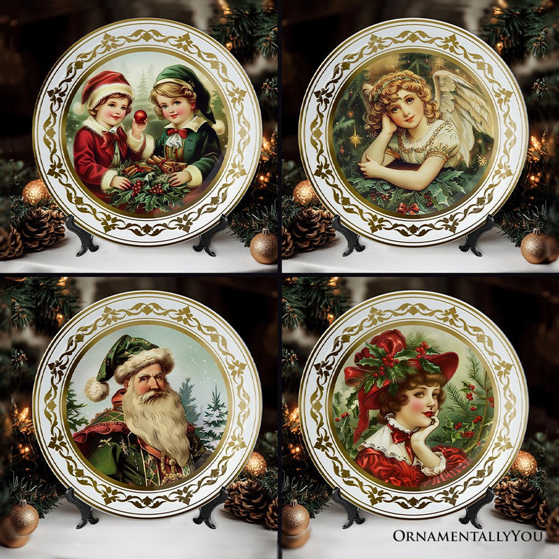 (Pre-Order) Victorian Elegance Set of 4 Plates with Real Gold Trim, Holiday Christmas Red and Green Tableware Collection for Salad, Dessert, Appetizer, and Side Plates