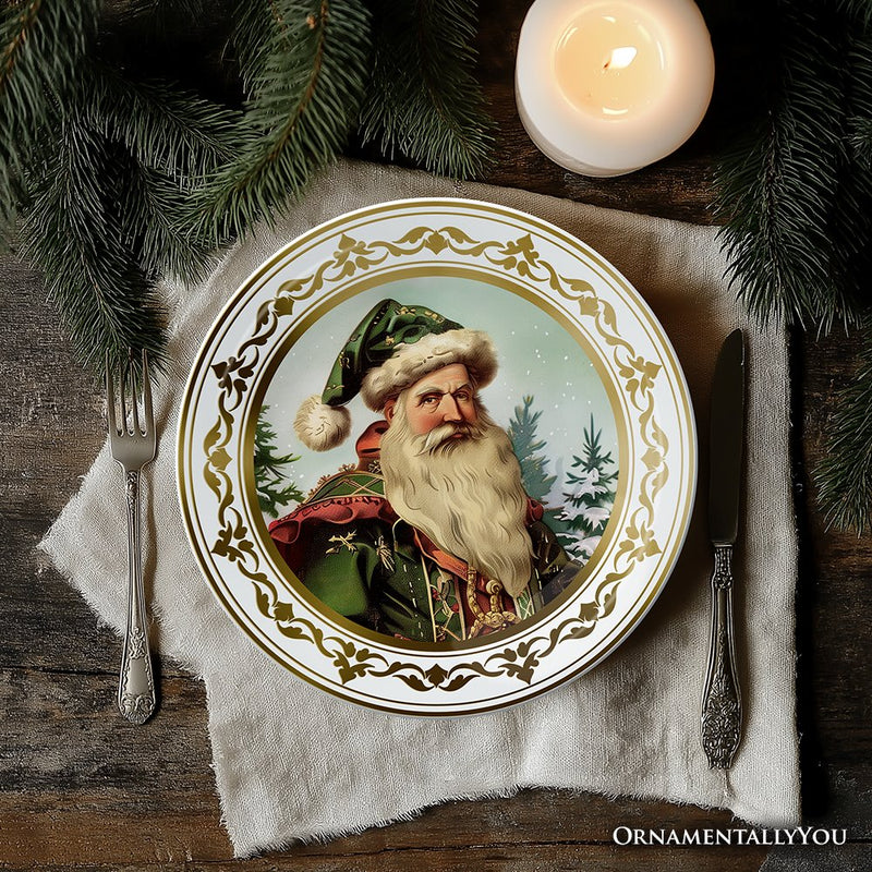 (Pre-Order) Victorian Elegance Set of 4 Plates with Real Gold Trim, Holiday Christmas Red and Green Tableware Collection for Salad, Dessert, Appetizer, and Side Plates