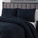 Full Queen 3-Piece Navy Blue Polyester Microfiber Reversible Diamond Quilt Set