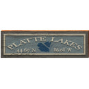Platte Lakes Outline Blue Latitude Longitude | Wall Art Print on Real Wood