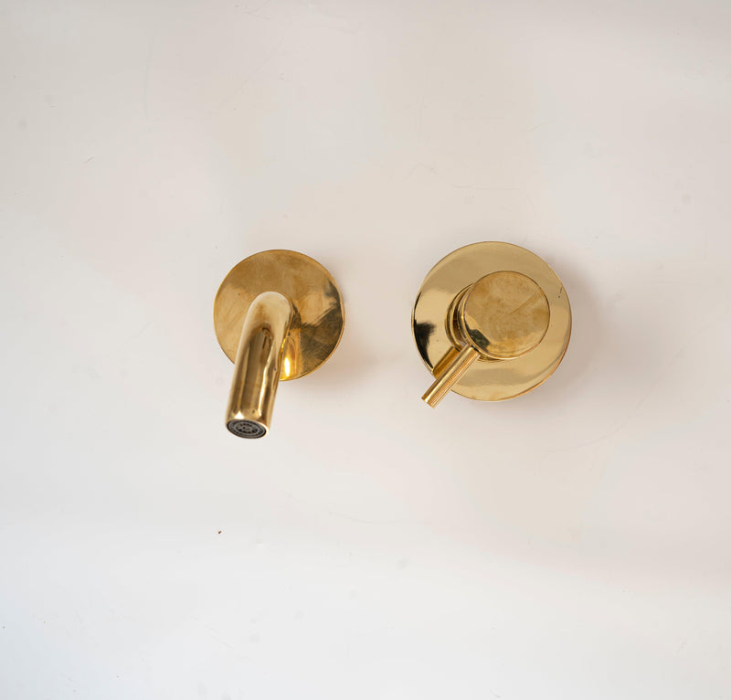 Unlacquered Brass Wall Mount Single Handle Mixer Bathroom Faucet