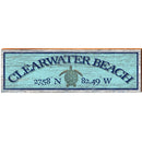 Clearwater Beach Sea Turtle Blue Latitude Longitude | Wall Art Print on Real Wood