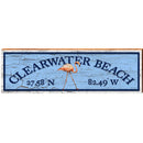 Clearwater Beach Flamingo Blue Latitude Longitude | Wall Art Print on Real Wood