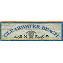 Clearwater Beach Sea Turtle White Latitude Longitude | Wall Art Print on Real Wood