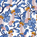 Blue Pattern with Parrots Wallpaper