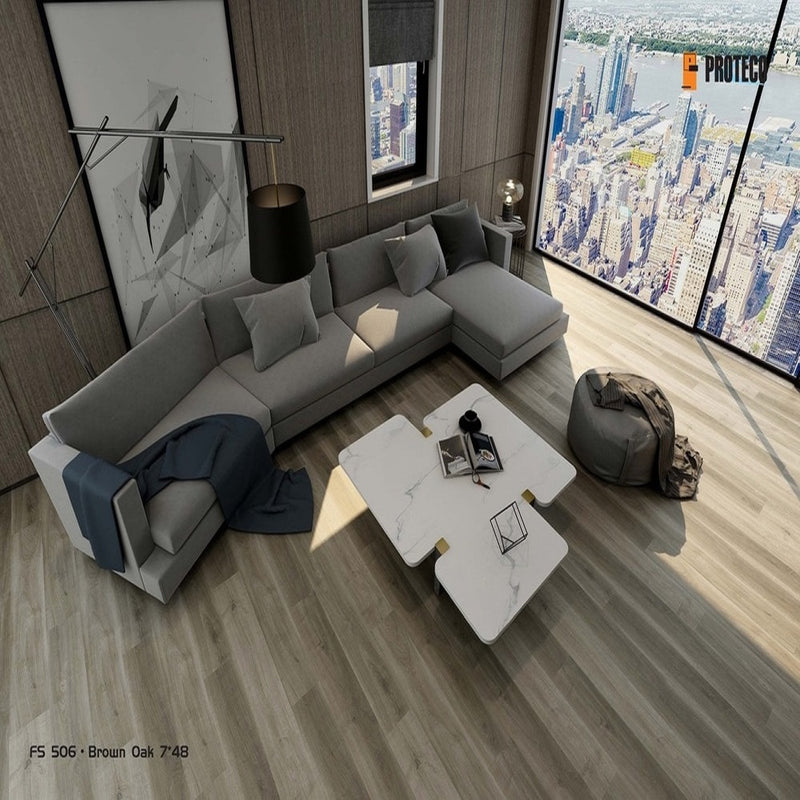 Silverlake Brwon Oak 7.1"x48" Waterproof Click Lock 20MIL Wearlayer Luxury Vinyl Plank Flooring - Dekorman Collection office lounge view