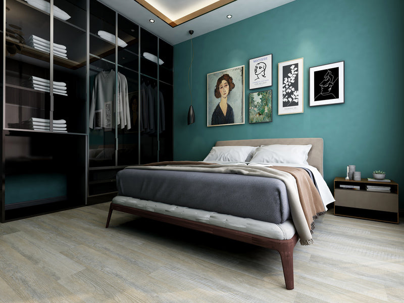 Silverlake Ancient Elm 7.1"x48" Waterproof Click Lock 20MIL Wearlayer Luxury Vinyl Plank Flooring - Dekorman Collection bedroom view