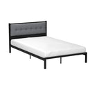 Full Metal Platform Bed Frame with Gray Button Tufted Upholstered Headboard