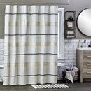72-inch Polyester/Linen Fabric Shower Curtain in Beige with Black Stripes