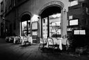 Black and White European Café Street Diner Wallpaper Mural.