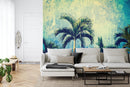 Urban Jungle Tropical Tree Wallpaper Mural. Grunge Decor.