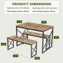 Modern Industrial Wood-Top Kitchen Dining Table Set with 2 Backless Benches