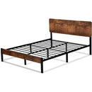Full Modern Metal Platform Bed Frame with Rustic Wood Headboard and Footboard