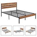 Full Industrial Platform Bed Frame with Brown Wood Slatted Headboard Footboard