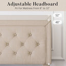 Full Size Adjustable Height Platform Bed Frame with Beige Upholstered Headboard