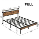 Full Size Industrial Platform Bed Frame with Storage Headboard and Power Outlets