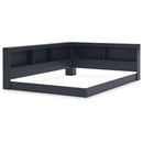 Full size Blue Wooden Corner Storage Bed with Bookcase Headboard and USB Ports