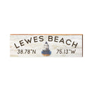 Lewes Beach Lightouse White Latitude Longitude | Wall Art Print on Real Wood