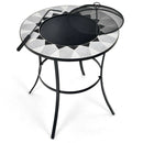 Portable Round Fire Pit Table with Mesh Cover and Fire Poker