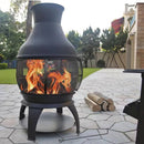 45-inch Black Cast Iron and Steel Outdoor Fire Pit Chimenea