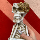 Fancy Skeleton Pot with Golden Flowers | Halloween Sculpture Figurine Decoration | Planter Pot Home Decor