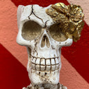 Fancy Skeleton Pot with Golden Flowers | Halloween Sculpture Figurine Decoration | Planter Pot Home Decor