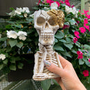 Fancy Skeleton Pot with Golden Flowers | Halloween Sculpture Figurine Decoration | Planter Pot Home Decor