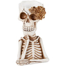 Fancy Skeleton Pot with Golden Flowers | Halloween Sculpture Figurine Decoration | Planter Pot Home Decor