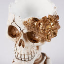 Fancy Skeleton Pot with Golden Flowers | Halloween Sculpture Figurine Decoration | Planter Pot Home Decor