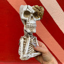 Fancy Skeleton Pot with Golden Flowers | Halloween Sculpture Figurine Decoration | Planter Pot Home Decor