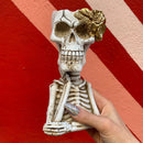 Fancy Skeleton Pot with Golden Flowers | Halloween Sculpture Figurine Decoration | Planter Pot Home Decor