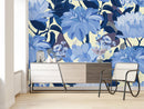 Stylish Blue Flowers Contemporary Wallpaper