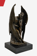 Bronze Marble Statue Lucifer Demon Fallen Angel Satan Crucifix Cross Figurine
