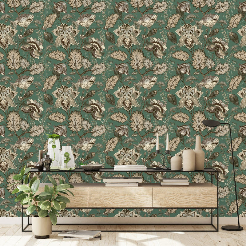 Green Floral Pattern Wallpaper