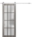 Felicia 3312 Ginger Ash Barn Door with 12 Lites Frosted Glass and Silver Finish Rail