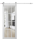 Felicia 3355 Matte White Barn Door with Clear Glass 12 lites and Silver Finish Rail