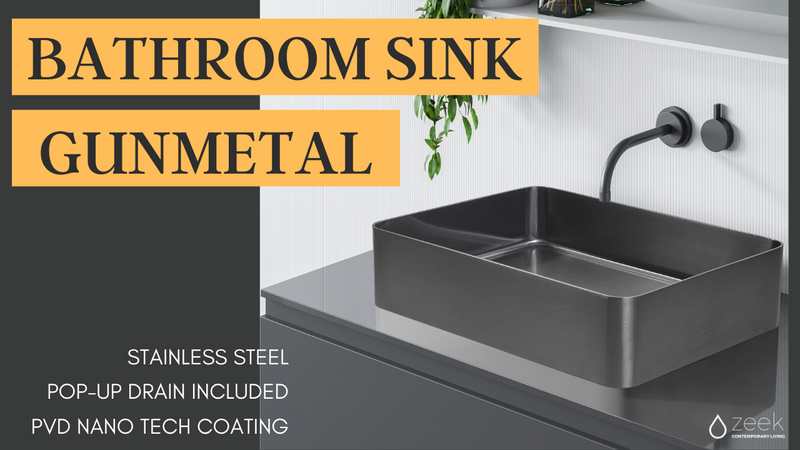Zeek 18”x13” Gunmetal Black Rectangular Vessel Bathroom Sink Stainless Steel PVD Nano Tech Coating ZN-B183