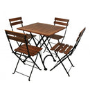 Five Piece Dining Set with 28" Square European Chestnut Wood Slats Top and Four 5508 Folding Chairs white background
