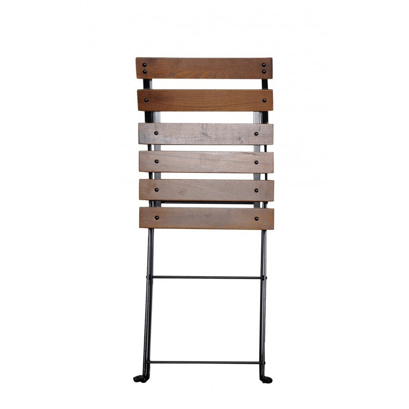 Wooden chair with metal legs on a white background folded