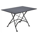 Black metal table with a square top on a white background